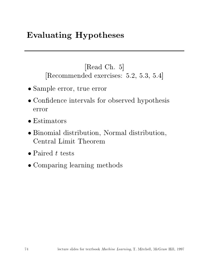 ev aluating hyp otheses read ch recommended exercises