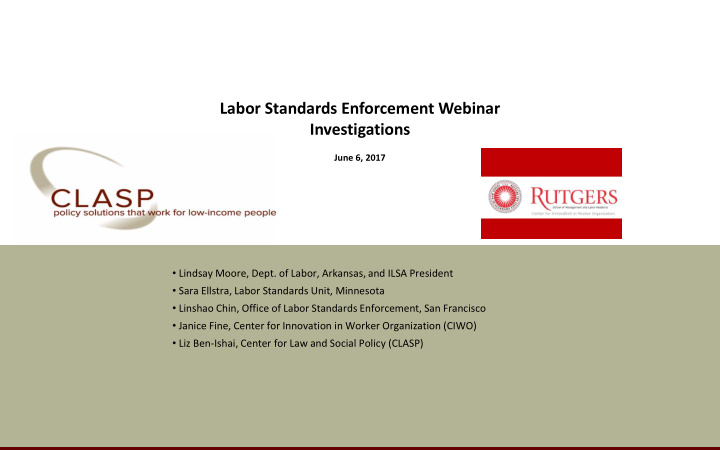 labor standards enforcement webinar