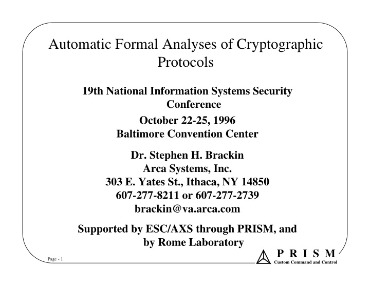 automatic formal analyses of cryptographic protocols