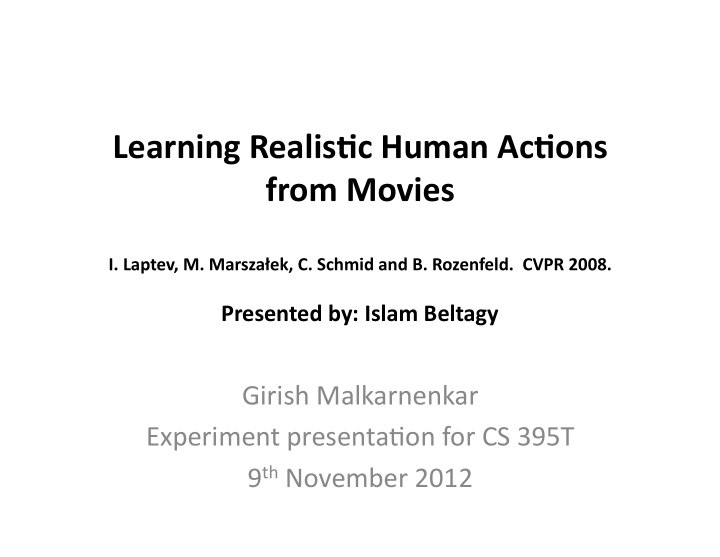 learning realis c human ac ons from movies
