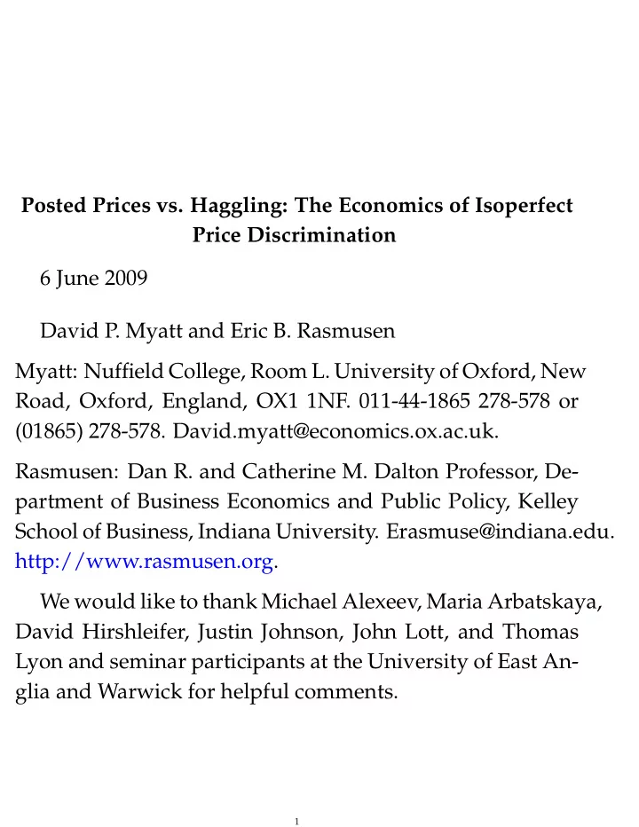 posted prices vs haggling the economics of isoperfect