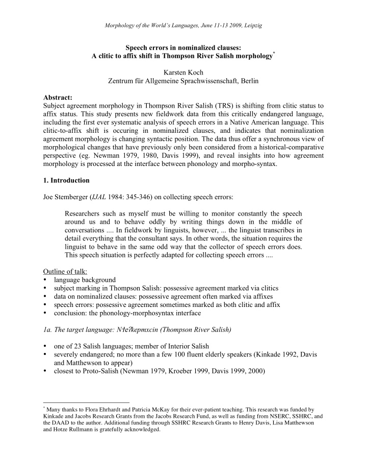 morphology of the world s languages june 11 13 2009