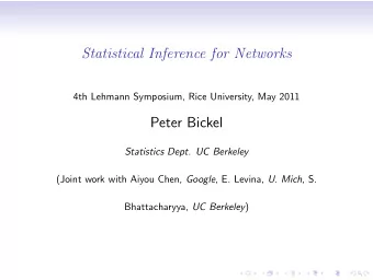 Statistical Inference for Networks  4th Lehmann Symposium, Rice University, May 2011  Peter Bickel