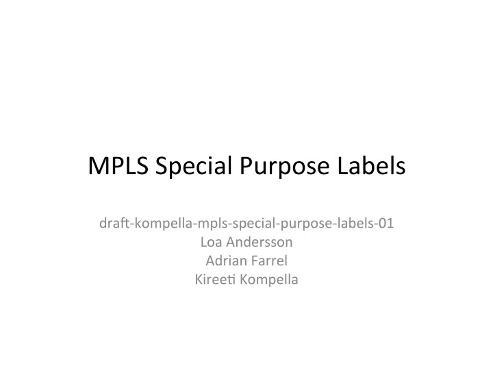 mpls special purpose labels