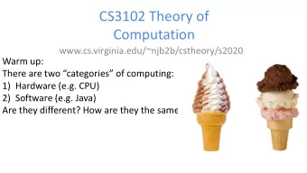 CS3102 Theory of  Computation  www.cs.virginia.edu/~njb2b/cstheory/s2020  Warm up: There are two