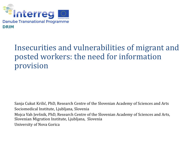 insecurities and vulnerabilities of migrant and