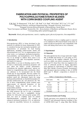 FABRICATION AND PHYSICAL PROPERTIES OF  POLYCAPROLACTONE/STARCH BLENDS  WITH CORN BASED COUPLING