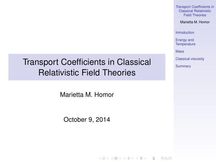 transport coefficients in classical