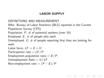 ISSUES: I Finding the right measure of labor market activity  ISSUES: I Finding the right measure