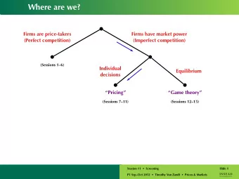 Where are we?  Firms are price-takers  Firms have market power  (Perfect competition)  (Imperfect