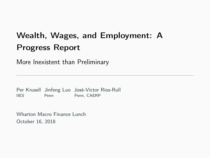 wealth wages and employment a progress report