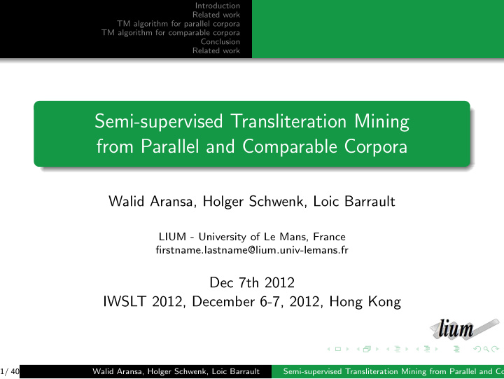 semi supervised transliteration mining from parallel and