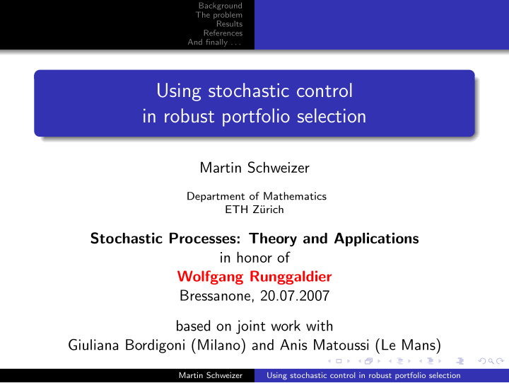 using stochastic control in robust portfolio selection