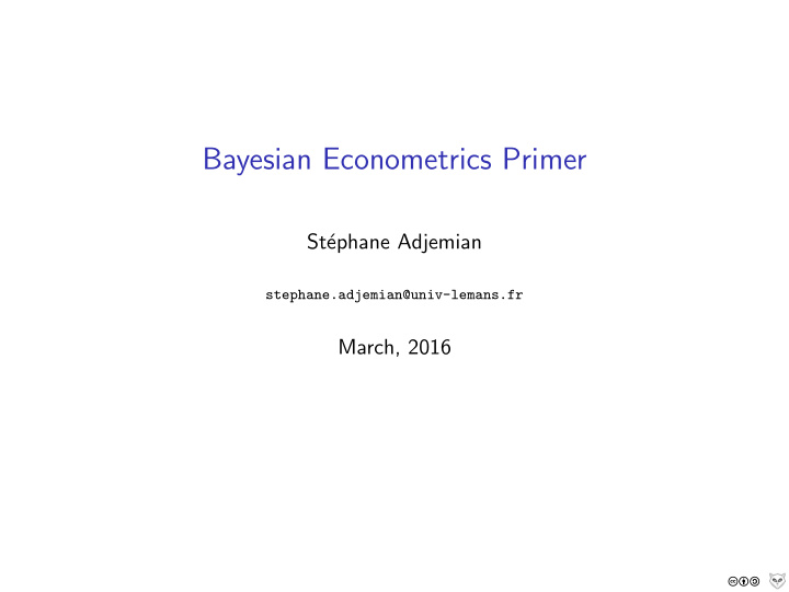 bayesian econometrics primer