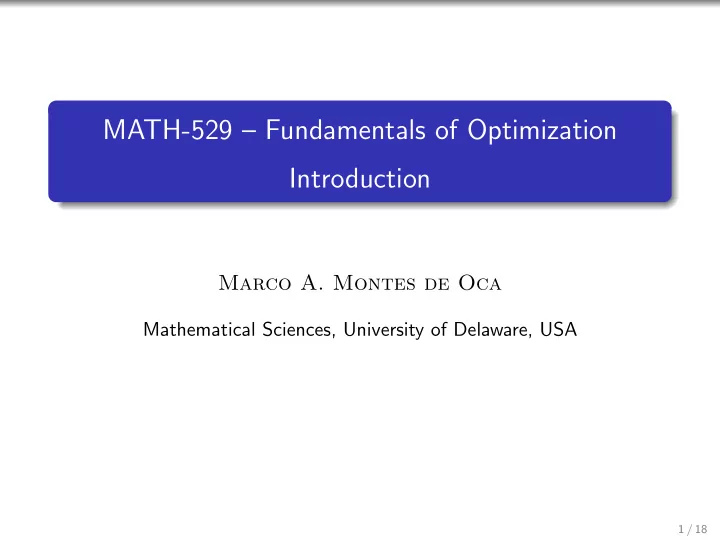 math 529 fundamentals of optimization introduction