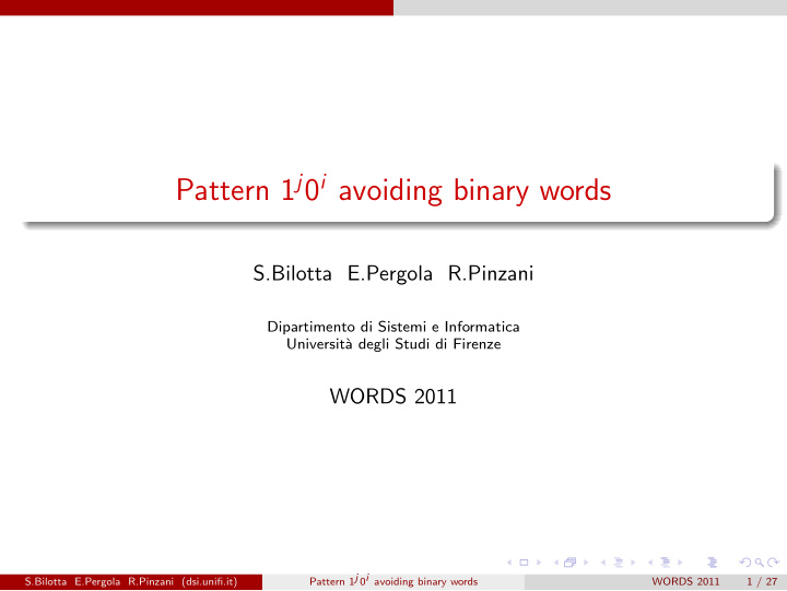 pattern 1 j 0 i avoiding binary words