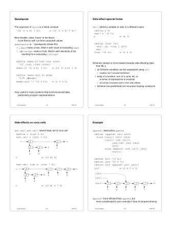 Quasiquote  Side-effect special forms The argument of quote is a literal constant set! : rebind a