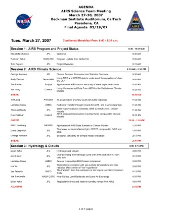 Tues. March 27, 2007  Continental Breakfast From 8:00 - 8:30 a.m.  Session 1:  AIRS Program and