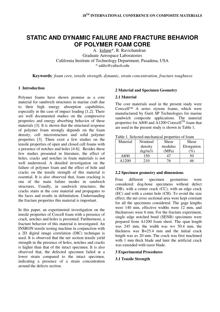 static and dynamic failure and fracture behavior