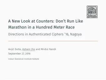 A New Look at Counters: Dont Run Like  Marathon in a Hundred Meter Race  Directions in