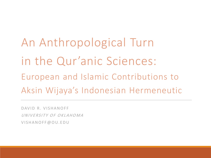 an anthropological turn in the qur anic sciences