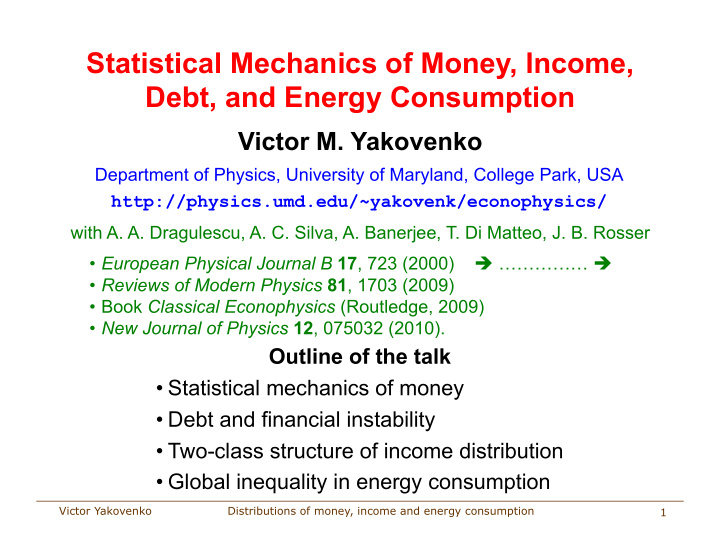 statistical mechanics of money income debt and energy