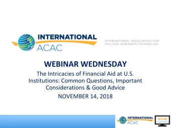 Agenda  1.  Terminology  2.  Financial Aid Models  3.  Financial Aid Application Process  4.  Costs