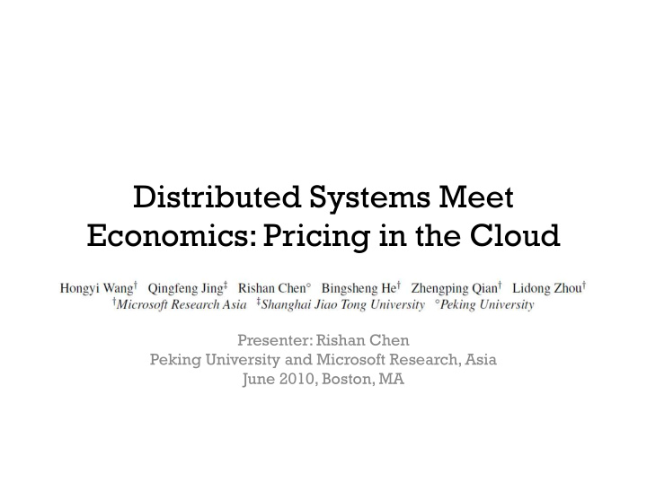 distributed systems meet economics pricing in the cloud