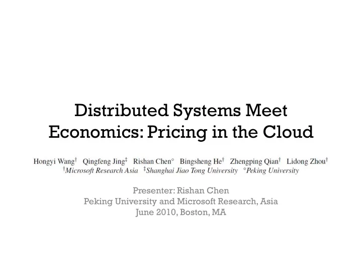 distributed systems meet economics pricing in the cloud