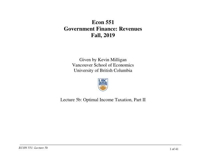 econ 551 government finance revenues fall 2019