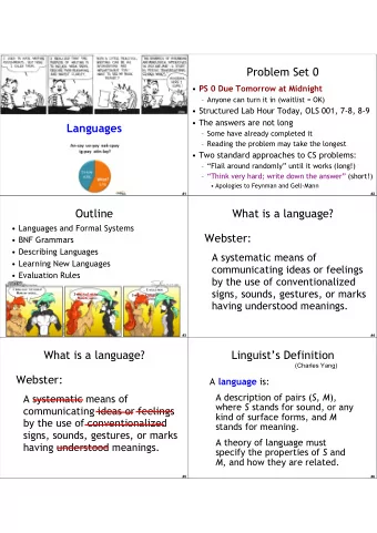 Problem Set 0  PS 0 Due Tomorrow at Midnight   Anyone can turn it in (waitlist = OK)