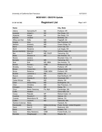 Registrant List  Page 1 of 5  UCSF OCME  Name  City, State  Adkins  Samantha R  Md  Portland, OR  1