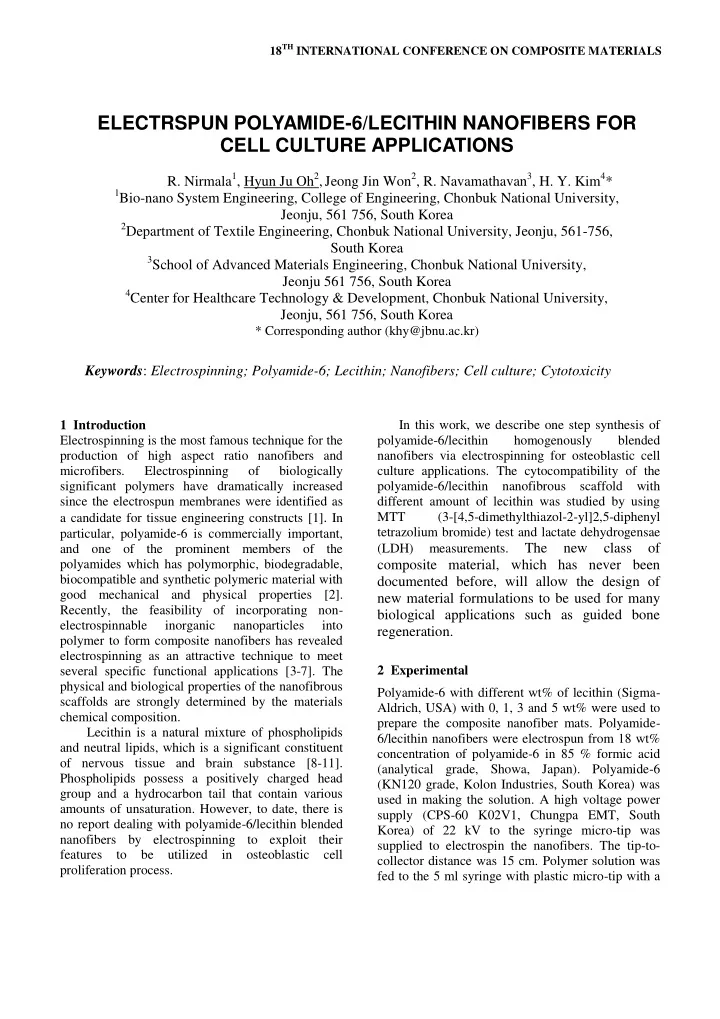 electrspun polyamide 6 lecithin nanofibers for cell