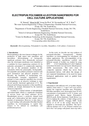 ELECTRSPUN POLYAMIDE-6/LECITHIN NANOFIBERS FOR  CELL CULTURE APPLICATIONS R. Nirmala 1 , Hyun Ju Oh