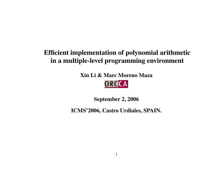 efficient implementation of polynomial arithmetic in a