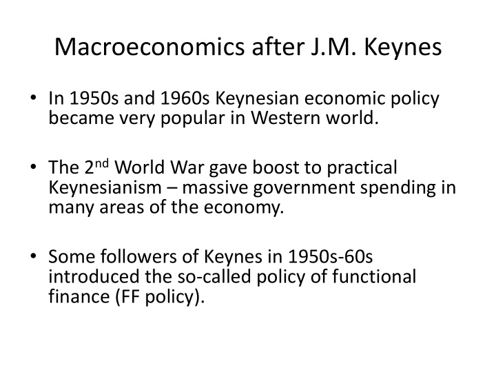 macroeconomics after j m keynes