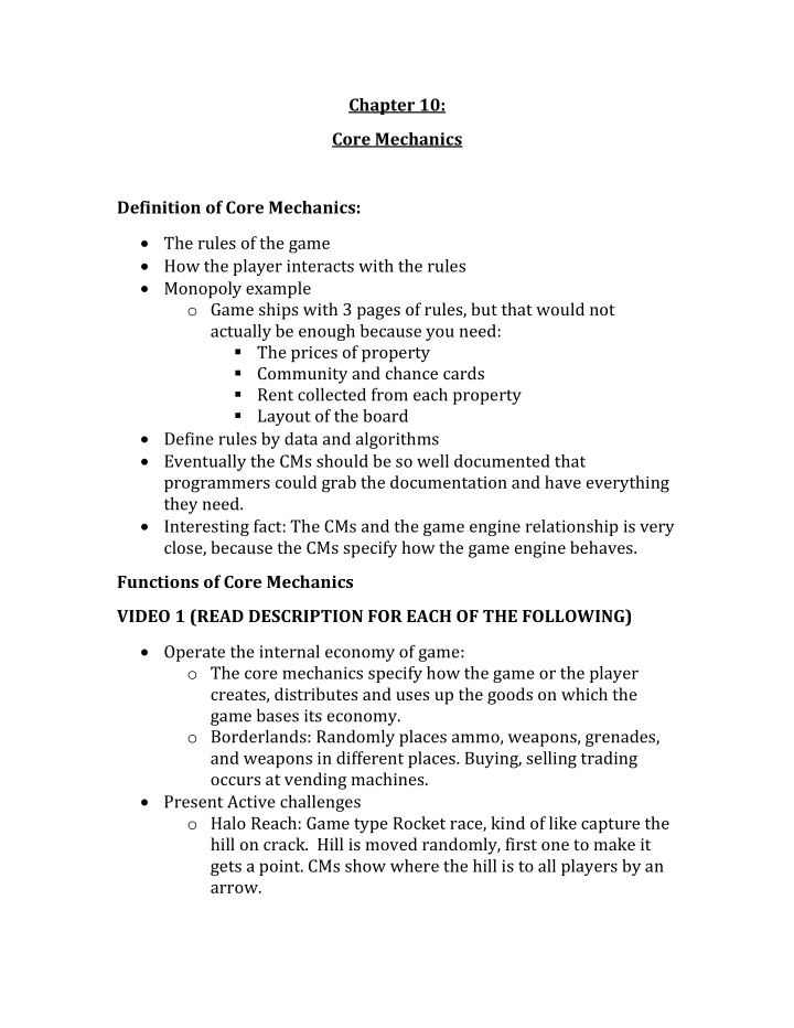 chapter 10 core mechanics definition of core mechanics