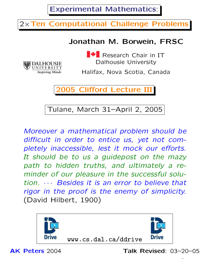 experimental mathematics 2 ten computational challenge