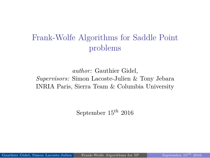 frank wolfe algorithms for saddle point problems