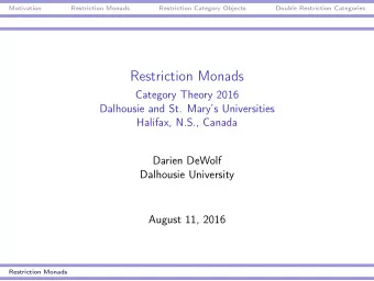 Restriction Monads  Category Theory 2016  Dalhousie and St. Marys Universities  Halifax, N.S.,