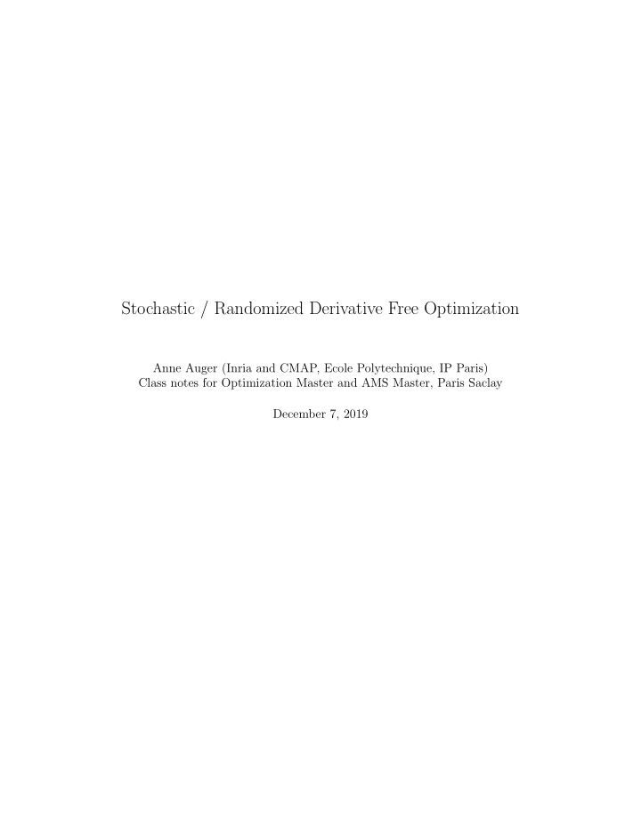 stochastic randomized derivative free optimization