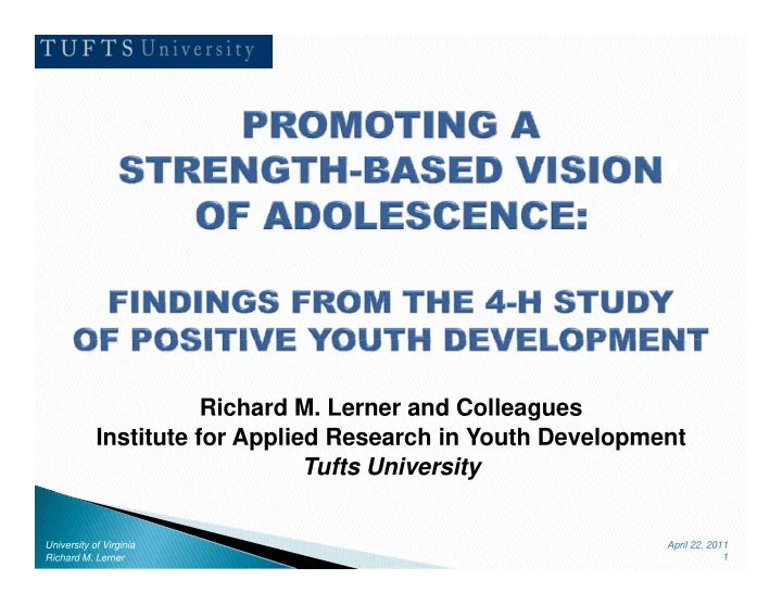 richard m lerner and colleagues g institute for applied