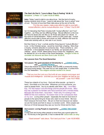 The God Life Part 5: &quot;Love Is More Than A Feeling 05.06.12  Scripture:  2 Peter 1:7 / Luke