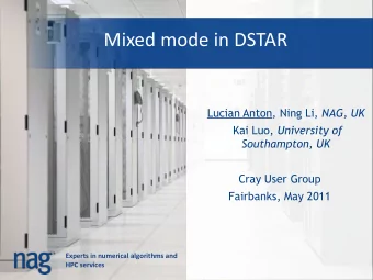 Mixed mode in DSTAR Lucian Anton, Ning Li, NAG, UK Kai Luo, University of  Southampton, UK  Cray