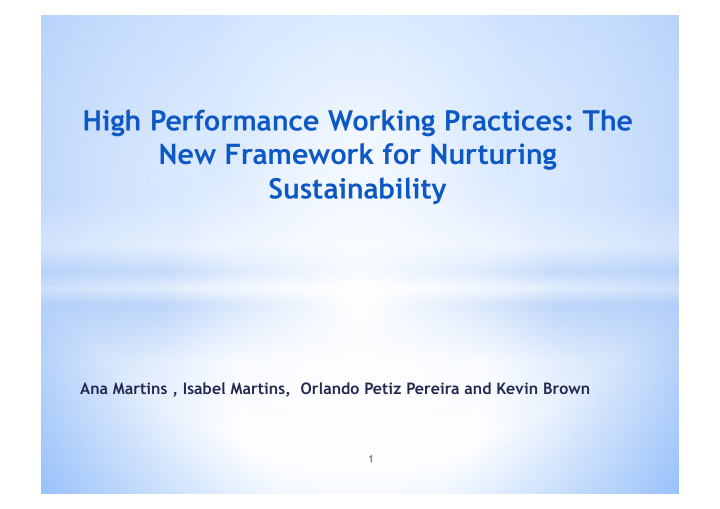 high performance working practices the new framework for