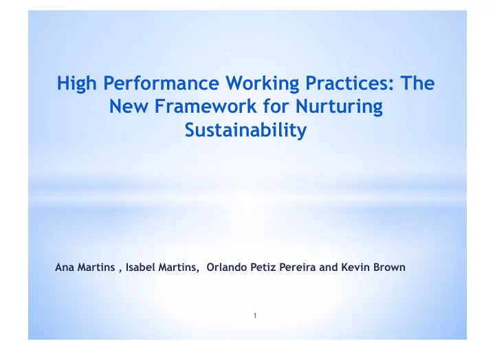 high performance working practices the new framework for