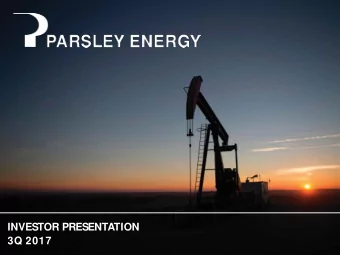 INVESTOR PRESENTATION  3Q 2017  Forward Looking Statements and Cautionary Statements