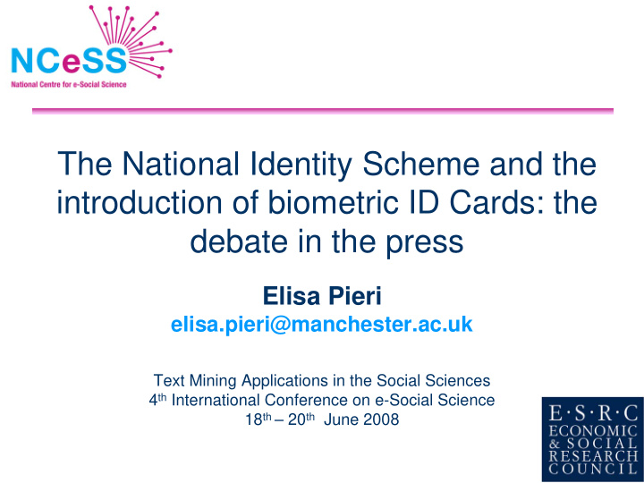 the national identity scheme and the introduction of