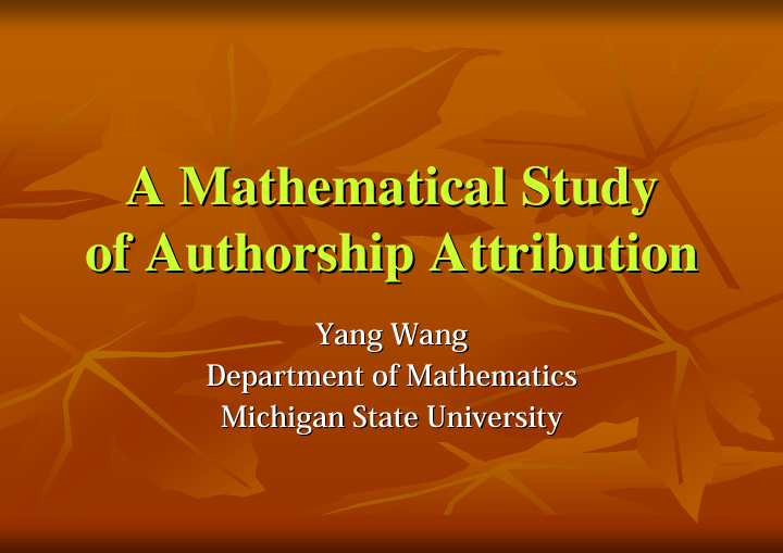 a mathematical study a mathematical study of authorship