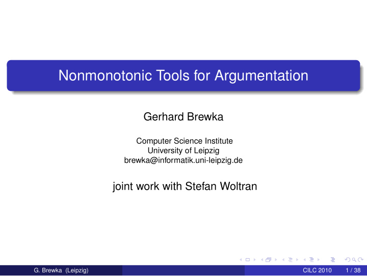 nonmonotonic tools for argumentation